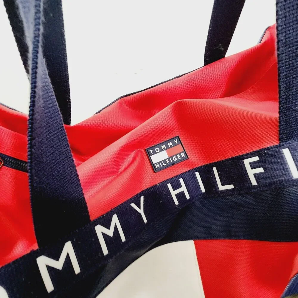 Vintage Tommy Hilfiger Duffle Bag Spell out Flag Large 24” Streetstyle 90s Y2K